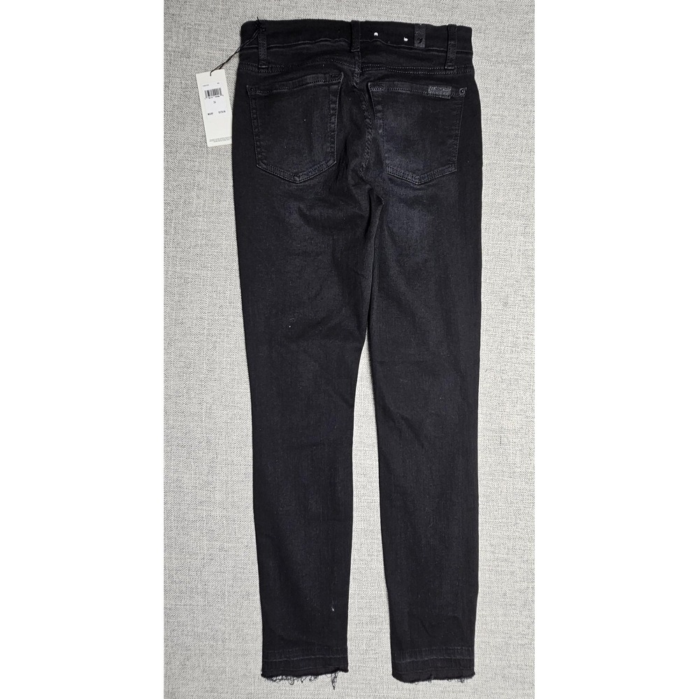 7 For All Mankind Jeans Womens 24 Black Skinny High Rise‎ Frayed Hem Sustainable